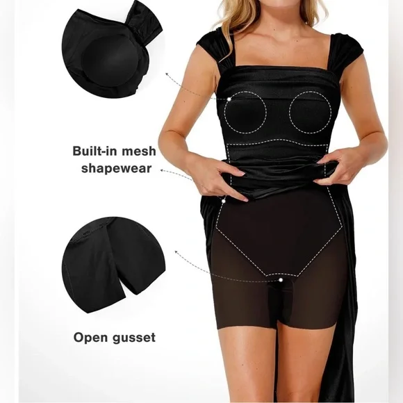 Popilush Elegant Black Dress on/off the shoulder shapewear,  size XL, NWOT - Picture 4 of 4